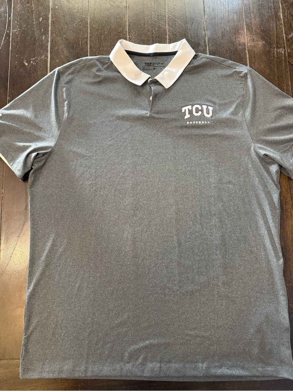 Nike Performance Gray Polo with White Contrast Collar - TCU Baseball Logo